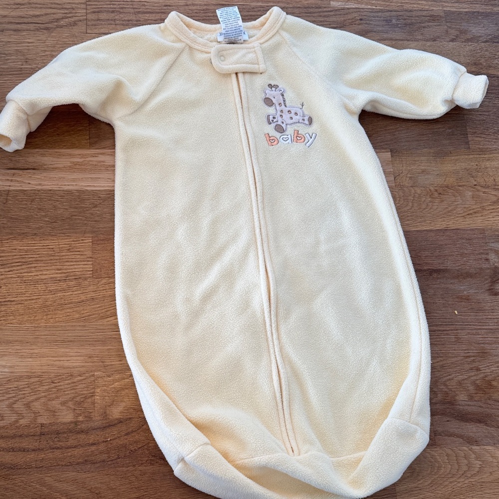 Vintage Cream Baby Sleep Sack with Giraffe Embroidery